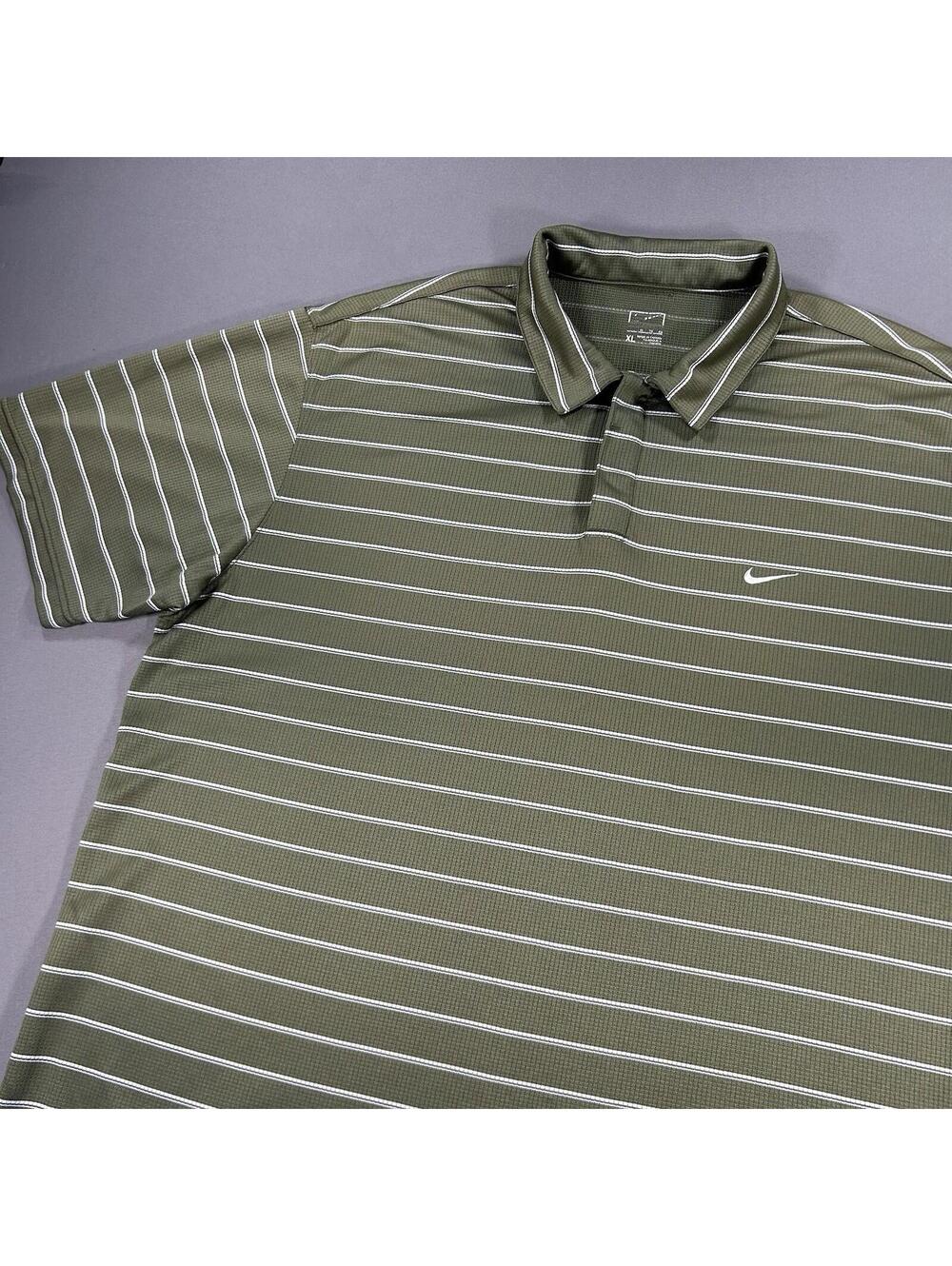 Nike Polo Shirt XL Green Striped Performance Swoosh Logo Waffle Knit Mens XL